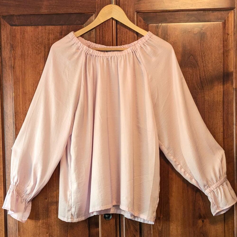 Banana Republic Light Pink Balloon Sleeve Shirred Neck Top Large
